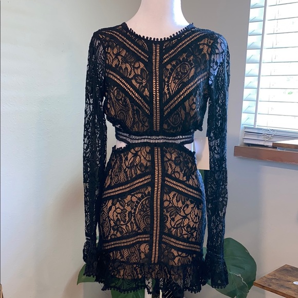 For Love And Lemons Black Lace Dress SizeSmall, Open Back, Long Sleeve Dress - Picture 4 of 16
